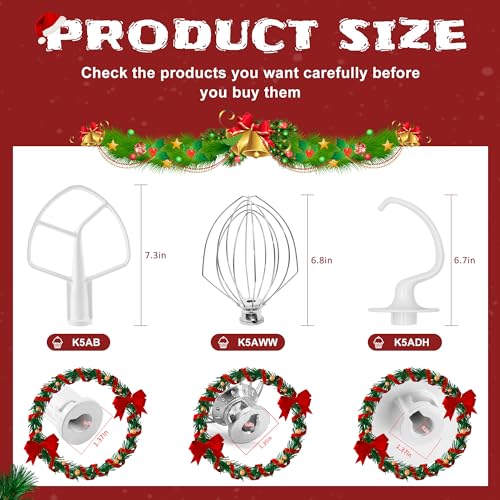 Sikawai Kitchen Mixers Accessories 3-Piece Including K5AB Coated Flat Beater&K5ADH Dough Hook for Kitchen Stand Mixer&K5AWW Wire Whip for k-i-t-c-h-e-n-a-i-d k5a Tilt-Head Stand Mixer Attachments MIFLUS - Image 2