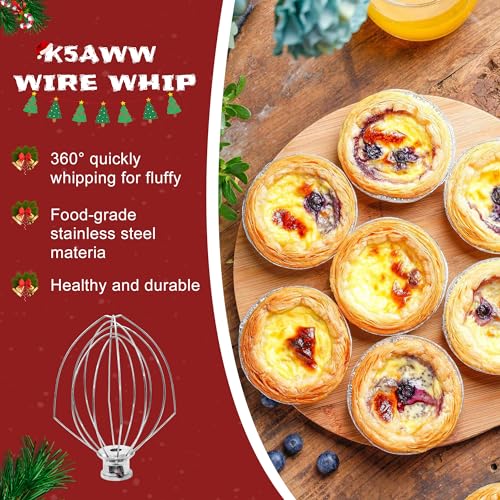Sikawai Kitchen Mixers Accessories 3-Piece Including K5AB Coated Flat Beater&K5ADH Dough Hook for Kitchen Stand Mixer&K5AWW Wire Whip for k-i-t-c-h-e-n-a-i-d k5a Tilt-Head Stand Mixer Attachments MIFLUS - Image 4