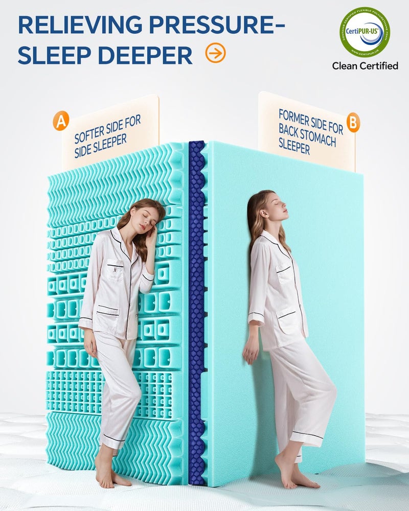 BEDELITE Queen Mattress Topper Dual Layer 4 Inch Memory Foam Mattress Topper, 2 Inch Pilow Top Mattress Pad and 2 Inch Premium Gel Foam Mattress, with Stretchable Pockets Up to 6"-24" - Image 3