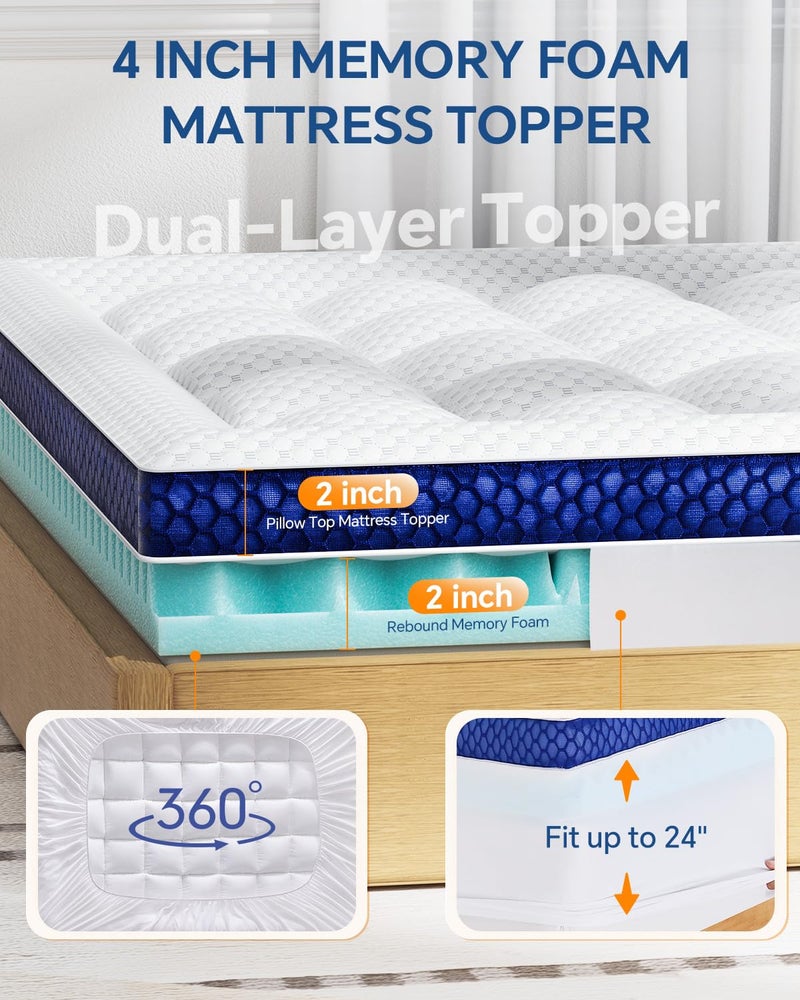 BEDELITE Queen Mattress Topper Dual Layer 4 Inch Memory Foam Mattress Topper, 2 Inch Pilow Top Mattress Pad and 2 Inch Premium Gel Foam Mattress, with Stretchable Pockets Up to 6"-24" - Image 5