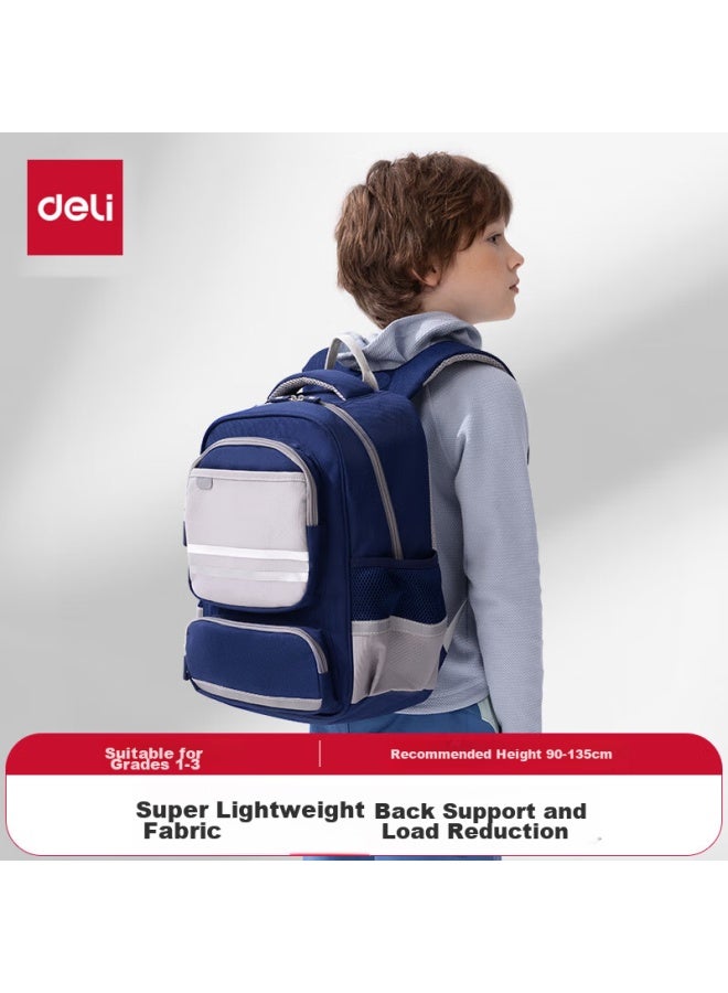 Deli Elementary School Backpack For Children, Boys And Girls, Sporty Style, Simple Design, Large Capacity, Lightweight Backpack Bb160 Blue - Medium Size - Image 1