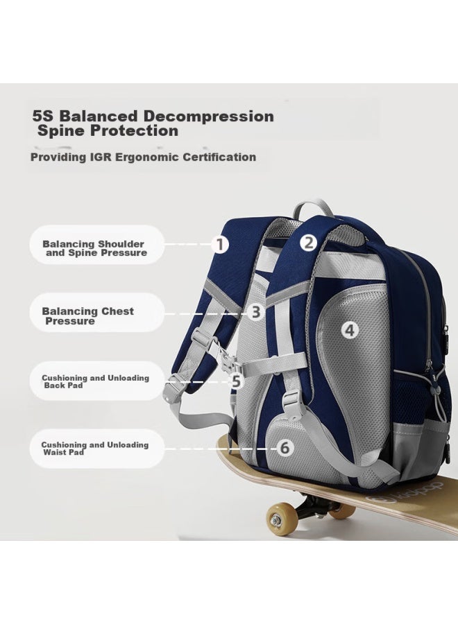 Deli Elementary School Backpack For Children, Boys And Girls, Sporty Style, Simple Design, Large Capacity, Lightweight Backpack Bb160 Blue - Medium Size - Image 5
