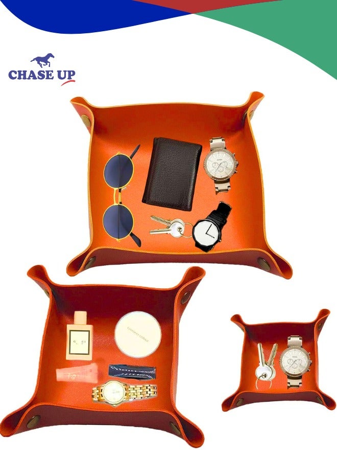 تشيس اب صينية جلدية فاخرة، منظم سفر قابل للطي، صينية مجوهرات، محفظة ساعة، مفتاح، عملة معدنية، منظم مكتب قابل للطي مزخرف، مناسب للسفر أو المنزل أو المكتب. - Image 1