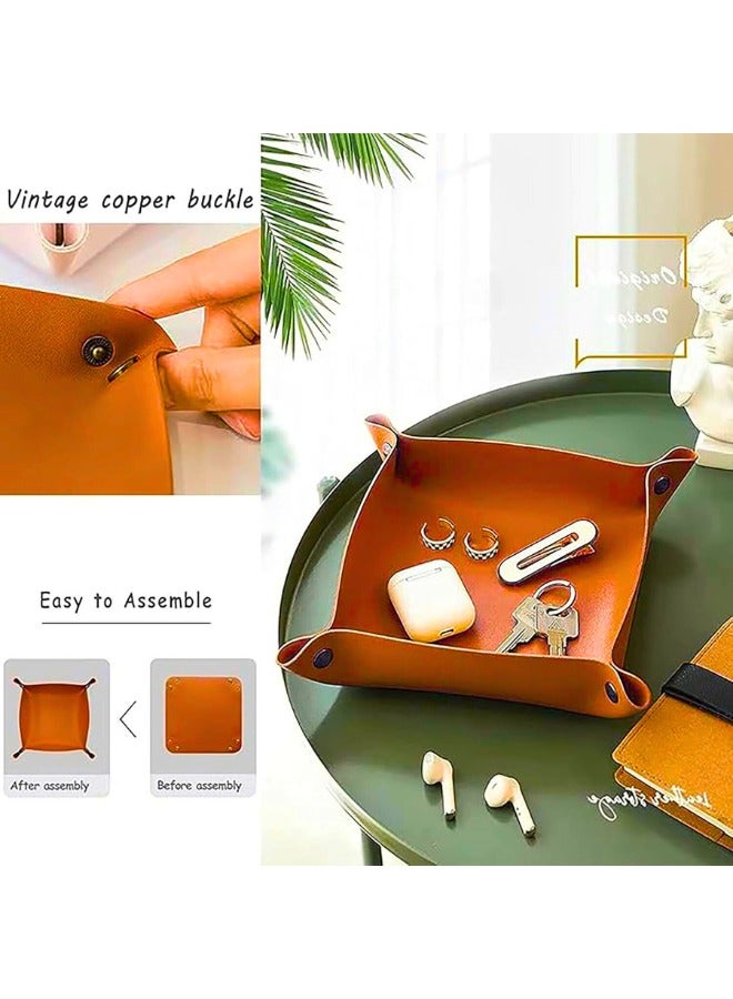 تشيس اب صينية جلدية فاخرة، منظم سفر قابل للطي، صينية مجوهرات، محفظة ساعة، مفتاح، عملة معدنية، منظم مكتب قابل للطي مزخرف، مناسب للسفر أو المنزل أو المكتب. - Image 3