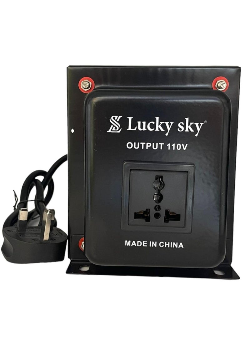 Lucky Sky لاكي سكاي 3000 واط محول تنحي 220 فولت إلى 110 فولت محول الجهد ، عالمي 3 دبوس المملكة المتحدة مع سلك طاقة لمحول جهد الأجهزة الكهربائية المنزلية (220 فولت إلى 110 فولت 3000 واط).  - Image 1