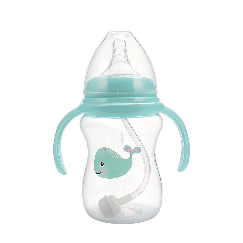 Baby Bottle Newborn Cartoon With Handle Wide Mouth Bottle Anti-Choking Anti-Fall Creative Baby Bottle - Image 1