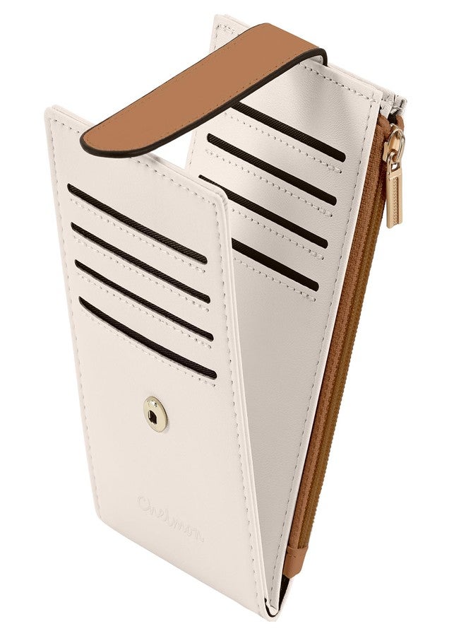 Chelmon Women's RFID Slim Card Holder Wallet: Thin Bifold with Multi-Card Case & Zipper Coin Pocket Purse (Beige Brown) - Image 1