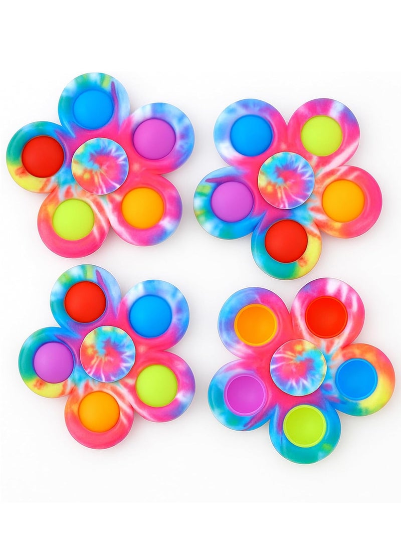 MCENTT 4-Pack Tie-Dye Flower Pop It Fidget Spinner Set – Sensory & Stress Relief Toys for Kids, Teens & Adults - Image 1