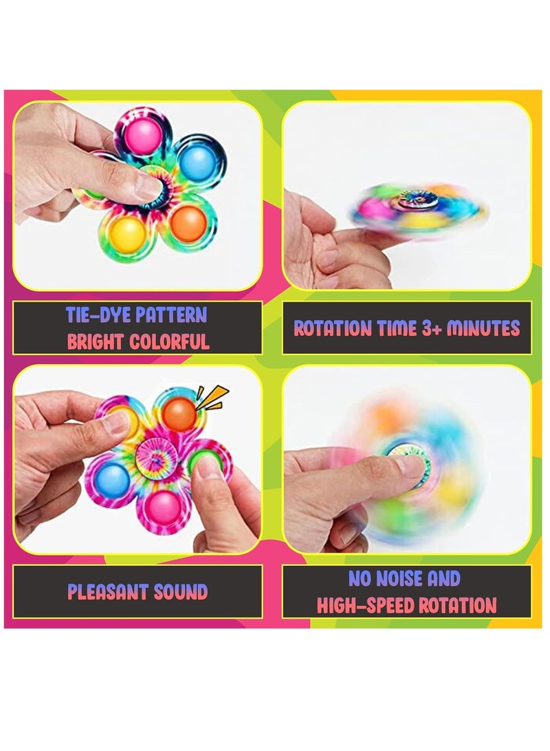 MCENTT 4-Pack Tie-Dye Flower Pop It Fidget Spinner Set – Sensory & Stress Relief Toys for Kids, Teens & Adults - Image 4