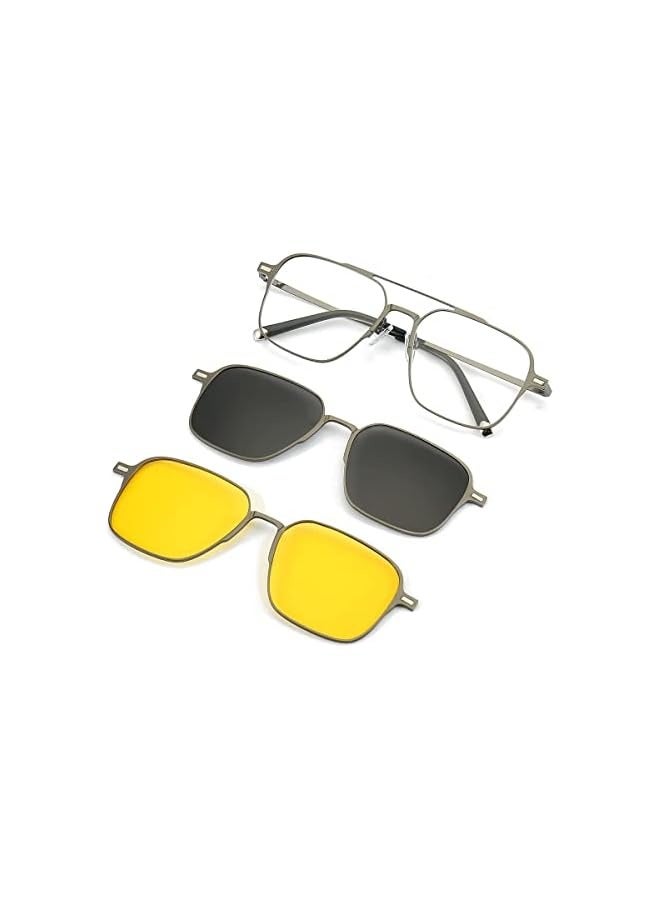 بروماس نظارات شمسية بمشبك مغناطيسي للرجال والنساء، نظارات شمسية مربعة للحماية من الأشعة فوق البنفسجية مستقطبة تناسب القيادة الليلية (3 قطع) - Image 1