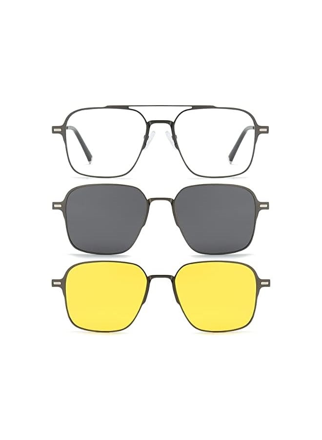 بروماس نظارات شمسية بمشبك مغناطيسي للرجال والنساء، نظارات شمسية مربعة للحماية من الأشعة فوق البنفسجية مستقطبة تناسب القيادة الليلية (3 قطع) - Image 2