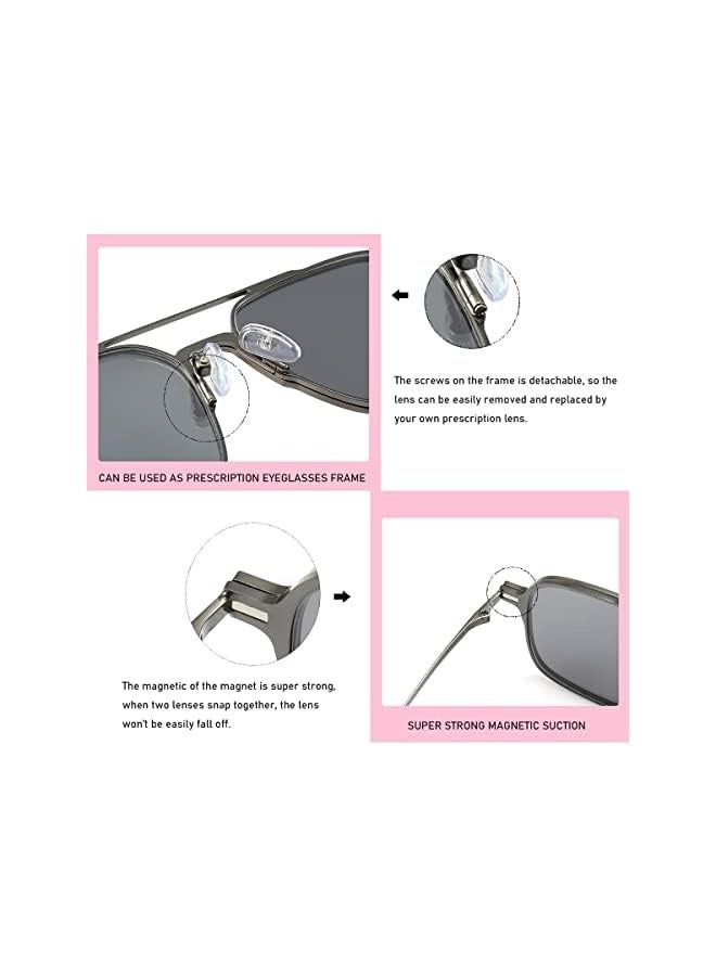 بروماس نظارات شمسية بمشبك مغناطيسي للرجال والنساء، نظارات شمسية مربعة للحماية من الأشعة فوق البنفسجية مستقطبة تناسب القيادة الليلية (3 قطع) - Image 4