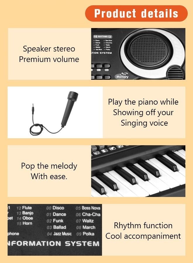 61 Key Electronic Piano Toy with Microphone, Record Function, 8 Sounds, Educational Learning Gift for Boys and Girls - Image 3