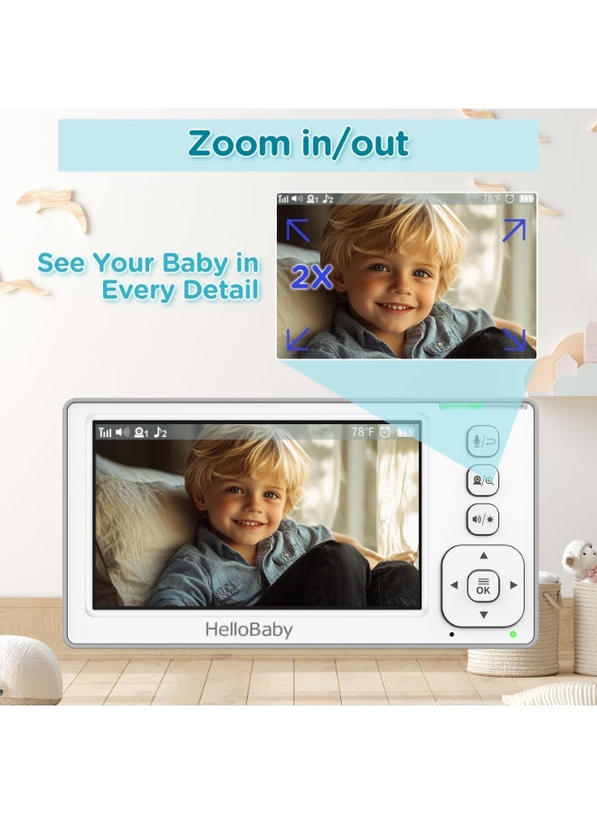 Hellobaby HB6146 2025 Model 4.3'' Video Baby Monitor with 30 Hours Battery, Remote Pan-Tilt-Zoom Baby Monitor No WiFi, Baby Monitor with Camera and Audio, Night Vision, ECO Mode, Two-way Talk, 8 Lullabies, 1000ft Range - Image 4