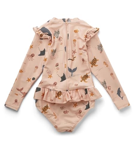 LDIOIF Toddler Girls Long Sleeve Swimsuit One Piece Bathing Suit Zip Rashguard Whale Dolphin Swimwear with Ruffle 18-24 Month Pink - Image 4