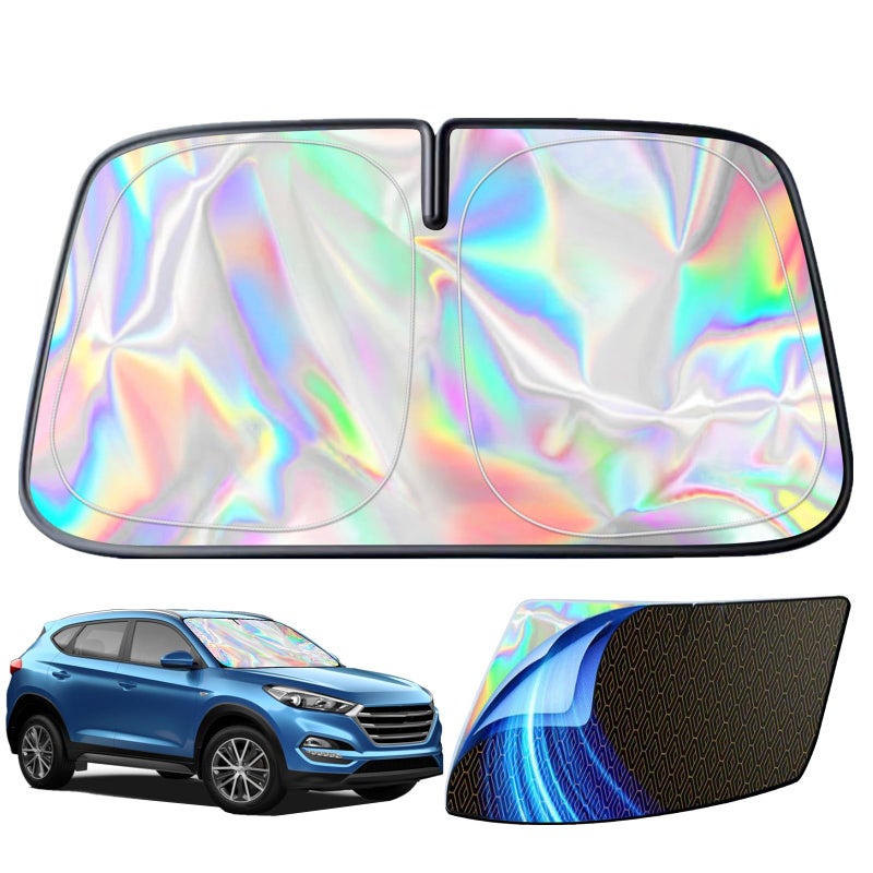 KASTWAVE Car Windshield Sun Shade 5Layer Reflective Blocks UV  HeatHeavy Duty Foldable Sunshade with Metal Frame Iridescent Color Keep Car Interior Cool Universal Fit for CarsTrucksSUVs M56 * 32inch