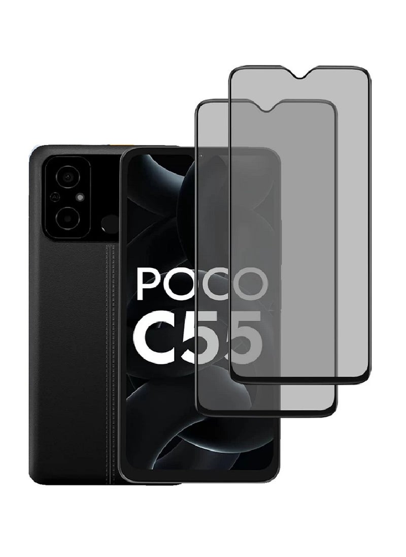 Super 2 Pieces Tempered Glass Screen Protector Anti-Spy Privacy Designed For Xiaomi Poco C55 Full Screen Coverage And Bubble Free - Image 1