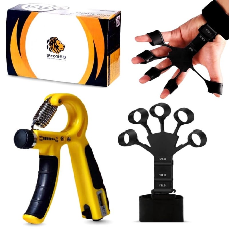 PRO365 Premium Hand Gripper Combo | Full Set for Forearms, Viens, Fingers | ABS Compound Material | Accurate Counter Meter | Finger Grippers | 1 Year Brand Warranty | - Image 1