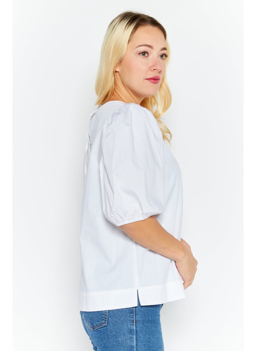 Women Jewel Neck Short Sleeves Solid Blouse, White - pzsku/ZDA4C71391B1A6473D317Z/45/_/1724351092/991eb67b-33fb-43ac-886a-f482a2b13427