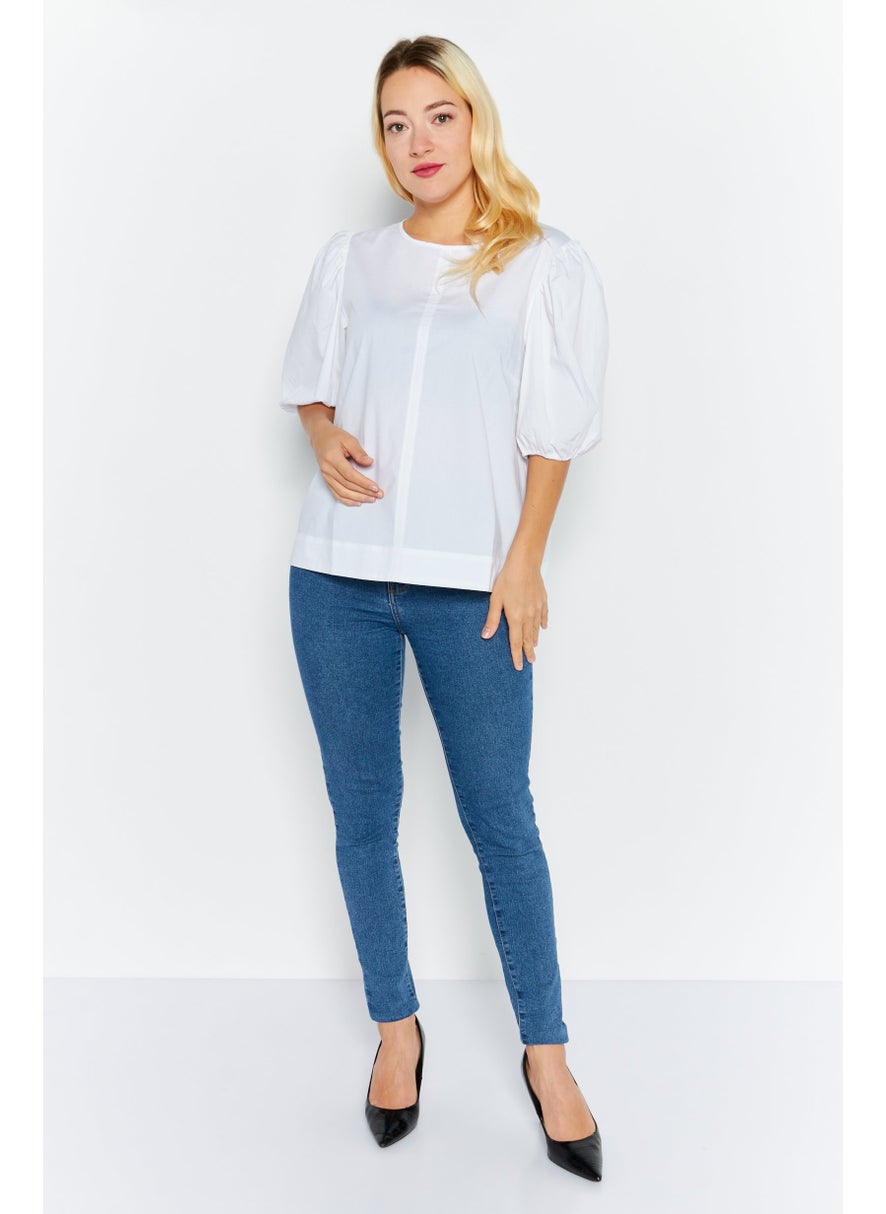 Women Jewel Neck Short Sleeves Solid Blouse, White - pzsku/ZDA4C71391B1A6473D317Z/45/_/1739110581/d2788f14-4a6b-4050-82c6-6b0daf88402d