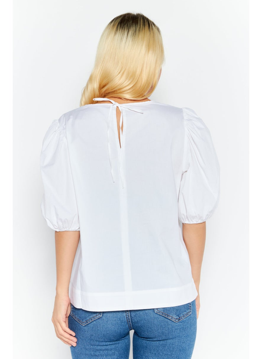 Women Jewel Neck Short Sleeves Solid Blouse, White - pzsku/ZDA4C71391B1A6473D317Z/45/_/1739110582/f8c27561-de7d-411a-823d-528118c44424