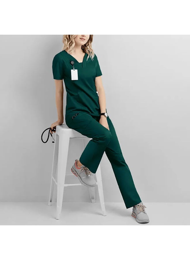 Loquat Womens Medical Scrubs Set Medical Uniform Set Dark Green - Image 1