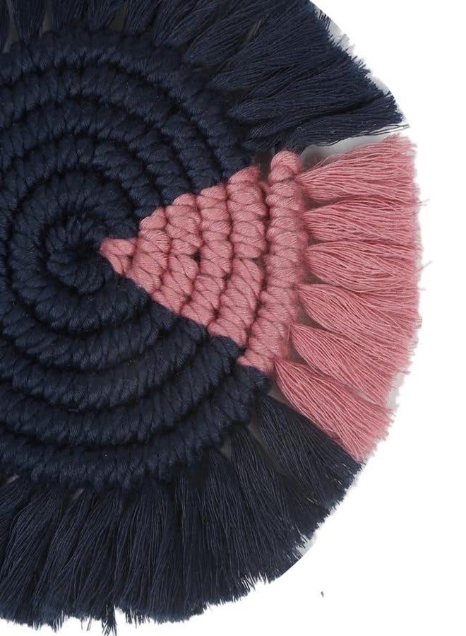 My Creative Hut Macrame Round Coasters Bohemian Style, Handmade, More Absorbent, Traditional, Diwali Gifting, Multipurpose, Big Size (Navy Pink, Set of 2) - Image 2