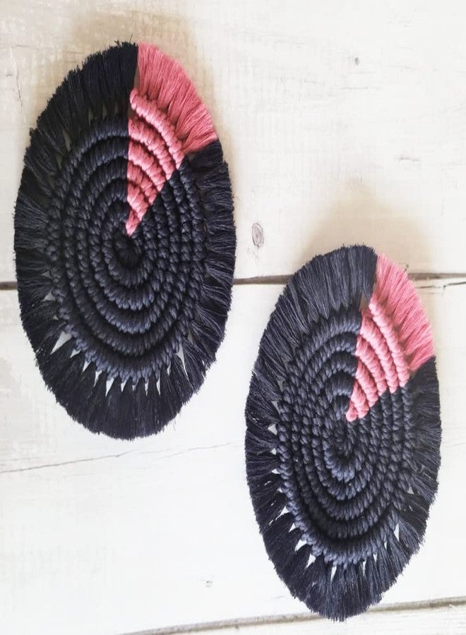 My Creative Hut Macrame Round Coasters Bohemian Style, Handmade, More Absorbent, Traditional, Diwali Gifting, Multipurpose, Big Size (Navy Pink, Set of 2) - Image 3