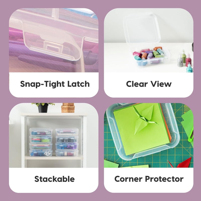 IRIS Power tool case パワー ツール ケース صناديق تخزين ورق سكرابوك 6" × 6" من IRIS USA، عبوة 8، مصنوعة من البلاستيك السميك القابل للنقل مع مقبض مدمج لوازم الفن والحرف، مستندات المكتب، القرطاسية، الصور - شفاف - Image 3