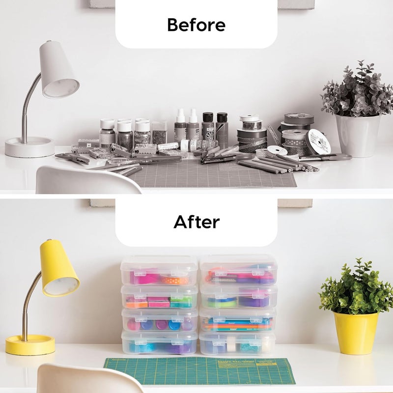 IRIS Power tool case パワー ツール ケース صناديق تخزين ورق سكرابوك 6" × 6" من IRIS USA، عبوة 8، مصنوعة من البلاستيك السميك القابل للنقل مع مقبض مدمج لوازم الفن والحرف، مستندات المكتب، القرطاسية، الصور - شفاف - Image 4
