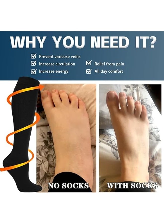 Cuken 5 Pairs Compression Socks, Solid Color Athletic Socks, High Trouser Socks, Sport Socks with Calf Support and Non-Slip Grip, Running Socks for Fitness, Travel, Jump Rope and Faster Recovery, Unisex, Black L/XL - Image 3