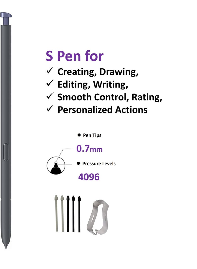 قلم S-Pen بديل لسامسونج جالاكسي S26 Ultra، قلم شاشة لمس مع 5 رؤوس/أطراف إضافية – لون بنفسجي - Image 2