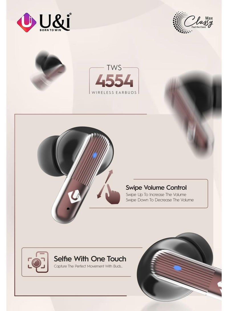 يو اند اي سماعات أذن لاسلكية أنيقة يو آند آي TWS-4554 - سلسلة Classy، لون كريمي فاخر، 60 ساعة تشغيل، بلوتوث 5.4، مقاومة للماء IPX4، تحكم سهل باللمس - مثالية للرياضة والاستماع الطويل - Image 4