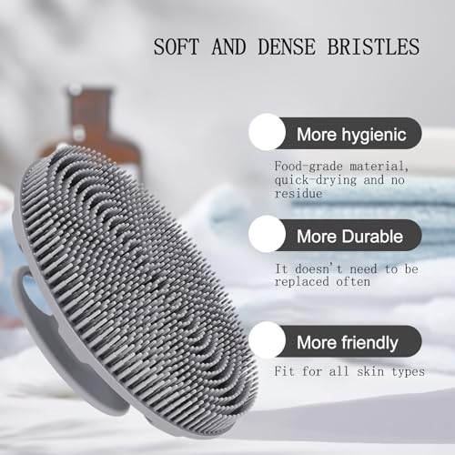 INNERNEED Food-Grade Soft Silicone Body Scrubber Shower Brush Handheld Cleansing Skin Brush, Gentle Exfoliating and Lather Well (Gray) - Image 4