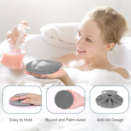 INNERNEED Food-Grade Soft Silicone Body Scrubber Shower Brush Handheld Cleansing Skin Brush, Gentle Exfoliating and Lather Well (Gray) - Image 3