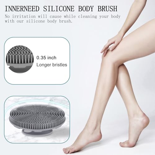 INNERNEED Food-Grade Soft Silicone Body Scrubber Shower Brush Handheld Cleansing Skin Brush, Gentle Exfoliating and Lather Well (Gray) - Image 2