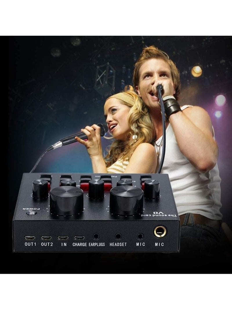 LEDIN V8 Live Sound Card,Mini Sound Mixer Board Portable Audio Mixer Voice Changer Sound Card Support Mobile Phone Tablet Computer Laptop,Volume Adjustable for Music Recording Karaoke Singing Broadcast  - Image 2