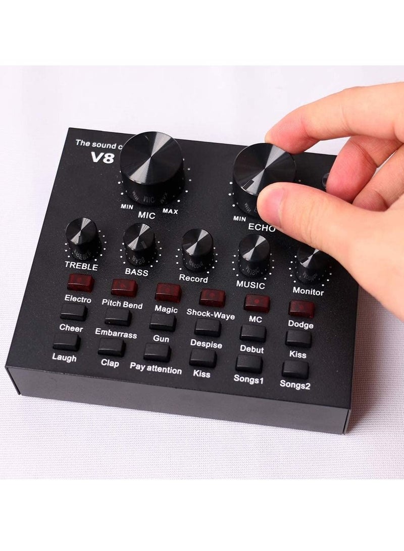 LEDIN V8 Live Sound Card,Mini Sound Mixer Board Portable Audio Mixer Voice Changer Sound Card Support Mobile Phone Tablet Computer Laptop,Volume Adjustable for Music Recording Karaoke Singing Broadcast  - Image 5