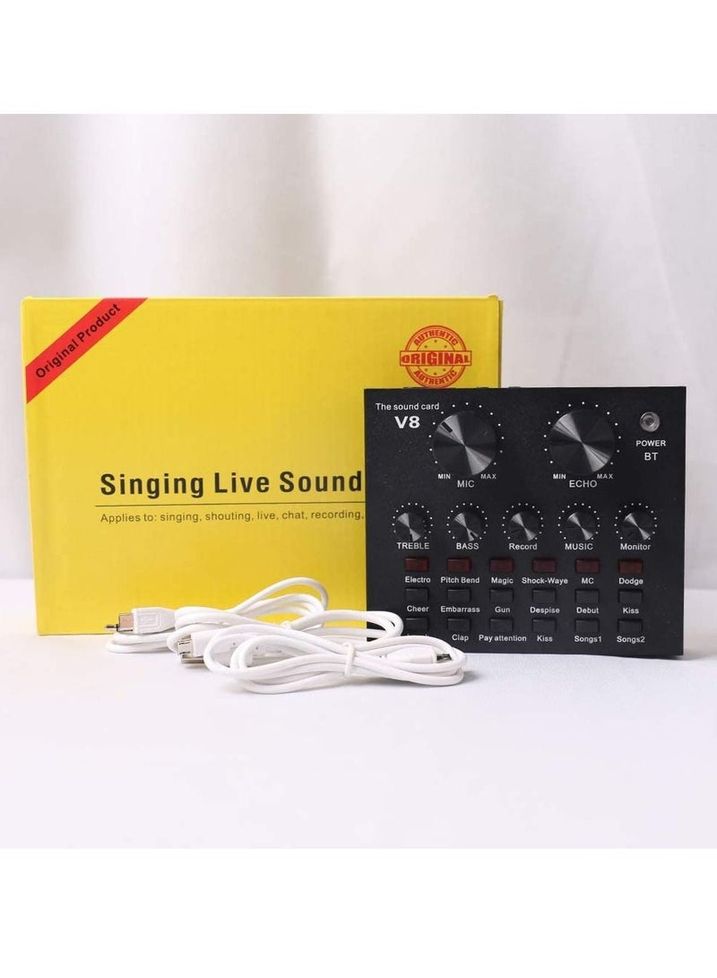 LEDIN V8 Live Sound Card,Mini Sound Mixer Board Portable Audio Mixer Voice Changer Sound Card Support Mobile Phone Tablet Computer Laptop,Volume Adjustable for Music Recording Karaoke Singing Broadcast  - Image 1