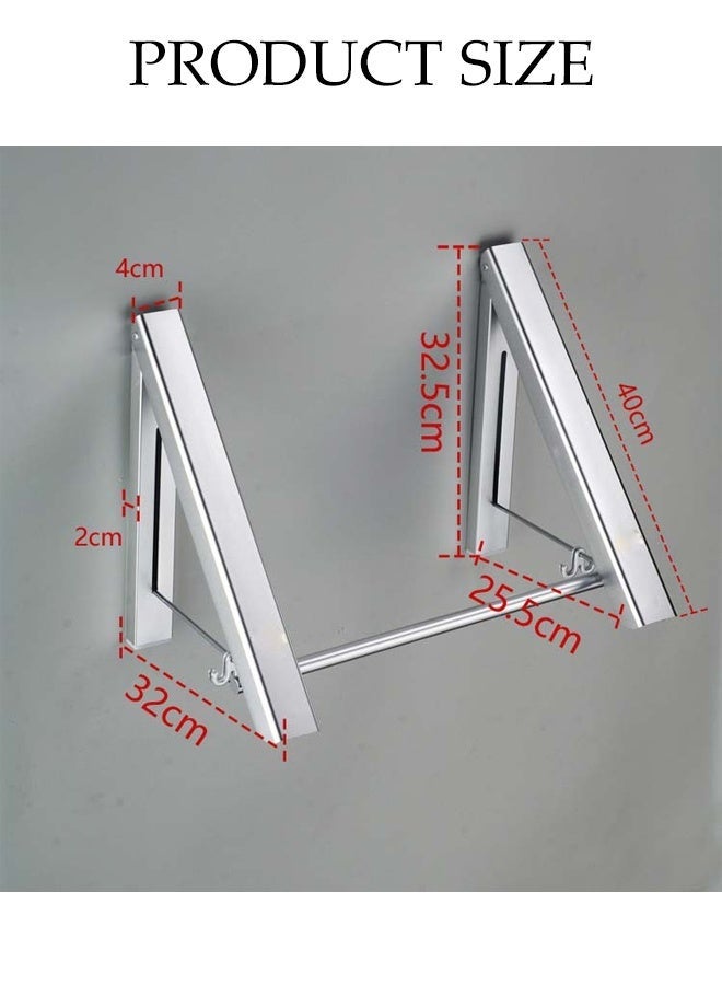 DUNISO 2 Pack Retractable Clothes Rack,Wall Mounted Folding Clothes Rack,Stealth Clothes Drying Hangers,Space Saving,with 32" Rod,Durable and Sturdy, Strong Load-Bearing，for Laundry Room Wardrobe Storage, Aluminium - Image 2