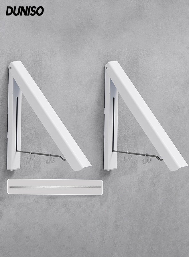 DUNISO 2 Pack Retractable Clothes Rack,Wall Mounted Folding Clothes Rack,Stealth Clothes Drying Hangers,Space Saving,with 32" Rod,Durable and Sturdy, Strong Load-Bearing，for Laundry Room Wardrobe Storage, Aluminium - Image 1