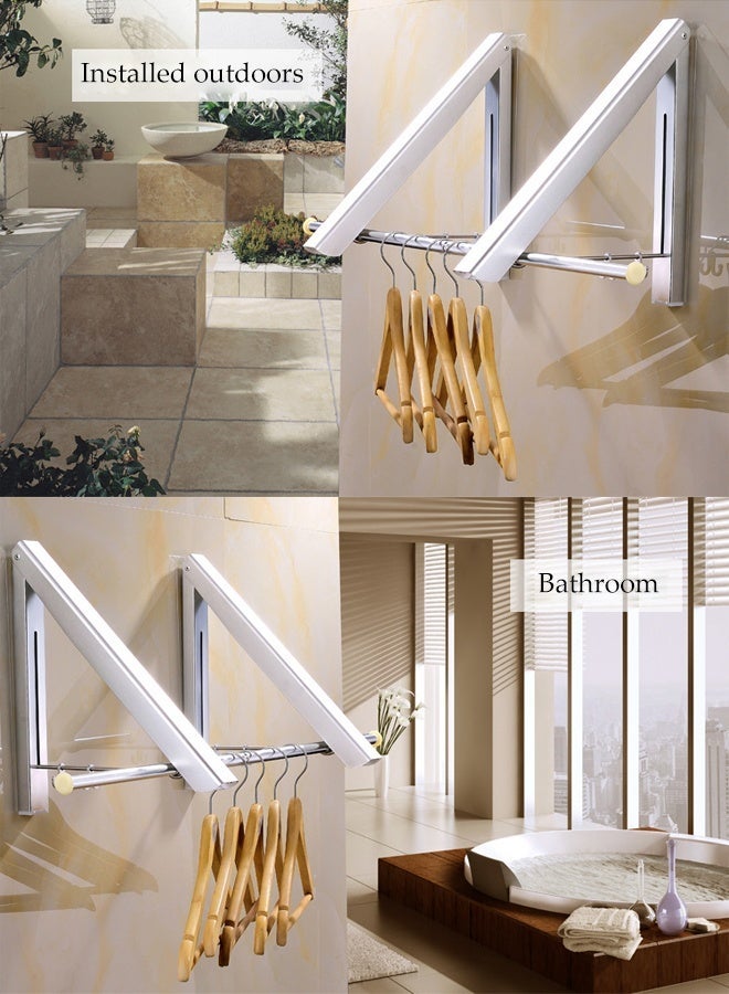 DUNISO 2 Pack Retractable Clothes Rack,Wall Mounted Folding Clothes Rack,Stealth Clothes Drying Hangers,Space Saving,with 32" Rod,Durable and Sturdy, Strong Load-Bearing，for Laundry Room Wardrobe Storage, Aluminium - Image 4