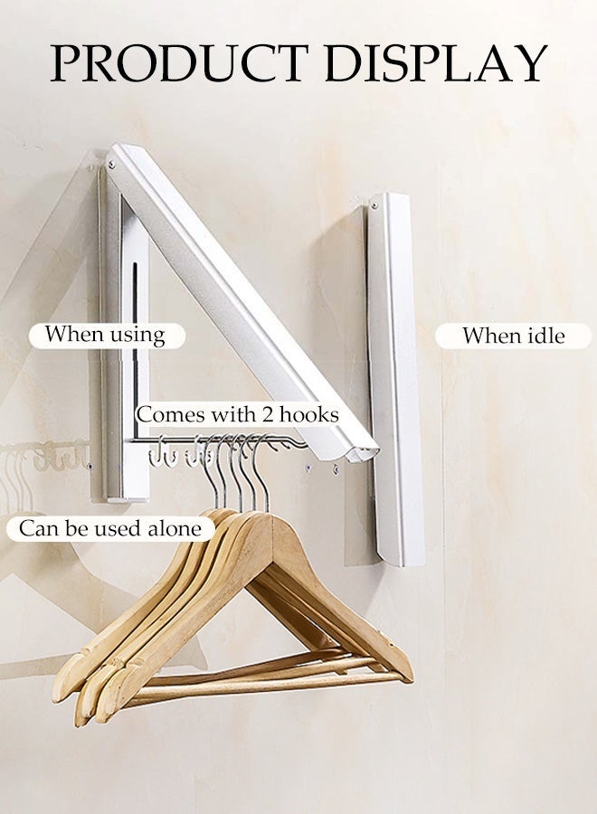 DUNISO 2 Pack Retractable Clothes Rack,Wall Mounted Folding Clothes Rack,Stealth Clothes Drying Hangers,Space Saving,with 32" Rod,Durable and Sturdy, Strong Load-Bearing，for Laundry Room Wardrobe Storage, Aluminium - Image 5