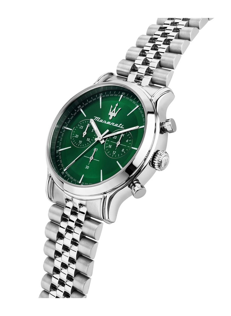 Maserati ساعة رجال إيبوقا فضية من الفولاذ المقاوم للصدأ بقرص أخضر R8873618033 - 42 مم - Image 4