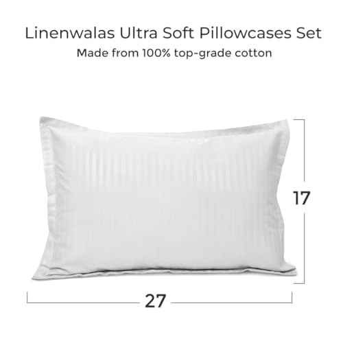 LINENWALAS 100% Cotton Linen Striped Bedsheet for Double Bed Size Bedding with Pillow Cover for Bedroom, Soft Smooth Hotel Quality Flat Sheets with Pillowcase for Summer (90x100 inch, Grey) - Image 2
