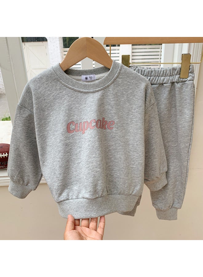 Boys And Girls Suits Autum New Big Kidsren's Clothing Fashionable Casual Sports Letter Sweatshirt Two-piece Set Cute