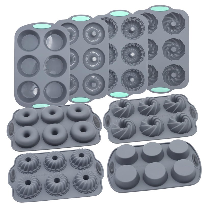Tongjude 8 Pieces Silicone Donut Pans, Nonstick Silicone Muffin Pans, Heat Resistant Kitchen Oven Baking Cups, Dishwasher Safe and Microwave Safe, Grey - Image 1