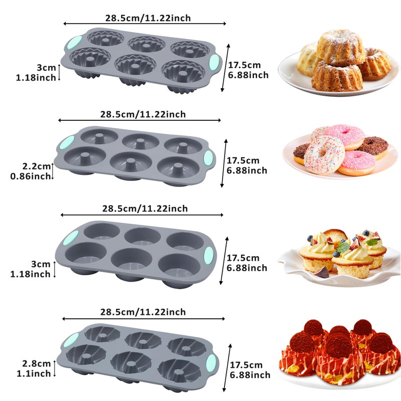 Tongjude 8 Pieces Silicone Donut Pans, Nonstick Silicone Muffin Pans, Heat Resistant Kitchen Oven Baking Cups, Dishwasher Safe and Microwave Safe, Grey - Image 3