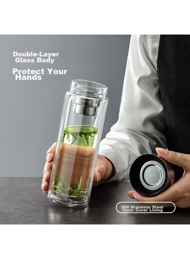 Tomimitsu Fuguang Double-layer Glass Cup With Tea Strainer, Large Capacity Insulated Tea Mug, High-end Business Tea Infuser, Car Water Bottle, Transparent Cup - Image 2