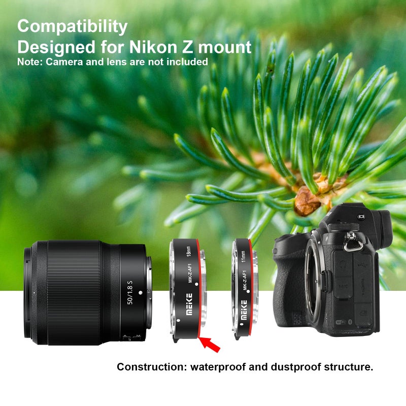Meke Meike MK-Z-AF1 11mm 18mm Full Frame Macro Metal AF Auto Focus Extension Tube Adapter Ring Kit Compatible with Nikon Z Series Cameras Z5 Z6 Z7 Z50 Z6II Z7II Z30 Zfc Z8 - Image 5